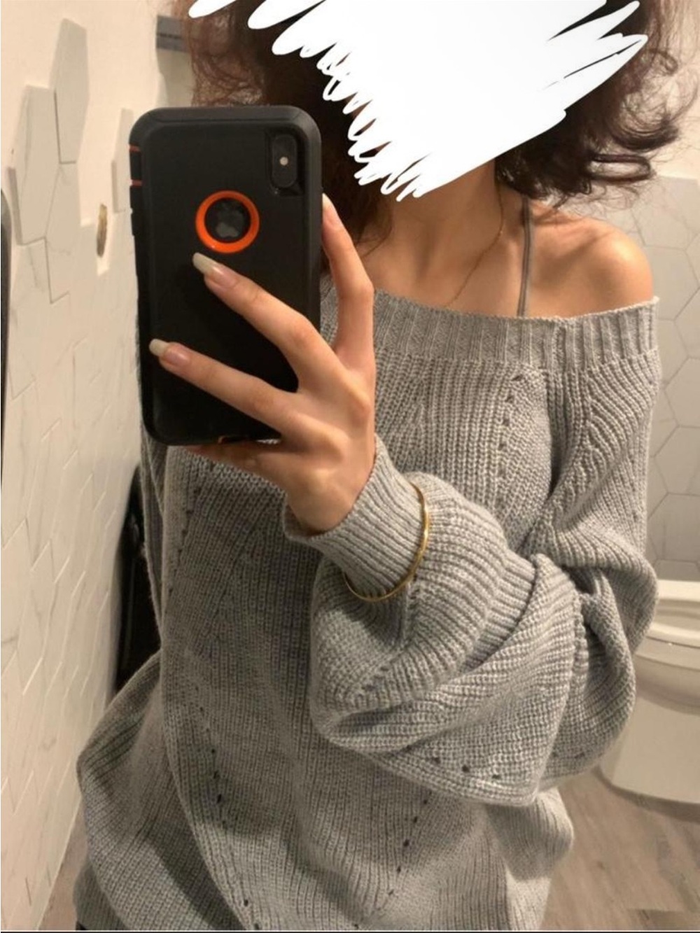 Off-Shoulder Gray Women's Knit Sweater